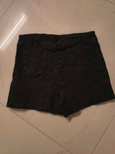 Black Zipper Detail Denim Shorts