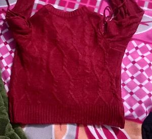 Red Cold Shoulder Knit Sweater ❤️