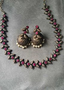 Oxidized Silver &amp; Ruby Necklace Set