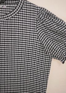 Fitted Black And White Checked Top