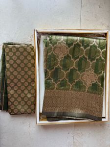 Unused Green Organza Saree