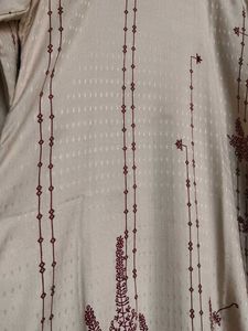 Women Cream Printed Embellished Woollen Kurta Set