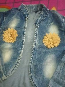 Denim Bolero Jacket with Floral Detail