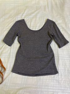 Gray Ribbed Knit Top Bust 36-38