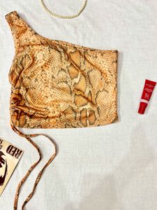 Snakeskin One-Shoulder Crop Top