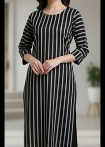 Striped Black Kurta with White Strips