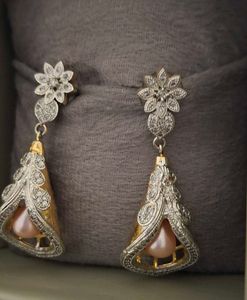 Elegant Floral Bell Earrings with Pearl Accents
