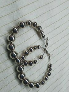 Silver Beaded Hoop Earrings