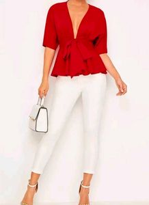 SHIEN Red Tie-Waist Top