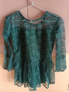Elegant Green Lace Peplum Top