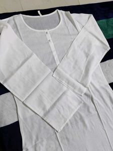 Vrinda Women White Embellished Cotton Kurta