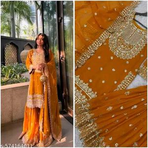 Orange Embellished Kurta Set