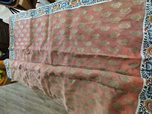 Coral And Beige Embroidered Saree (Women&#39;s)