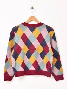 Colorful Argyle Knit Cardigan