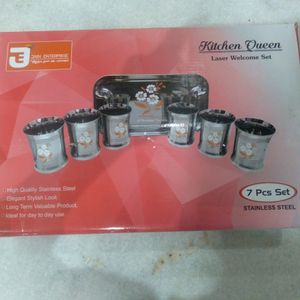 Stainless Steel Glass N Tray Set