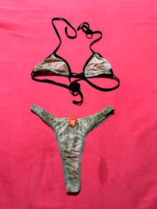 Printed Mesh Bikini Set (Size M)