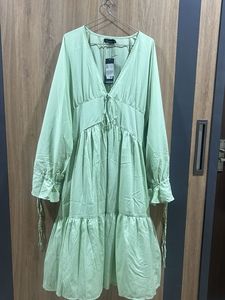 Boho Sage Green Tie-Front Midi Dress ❤️