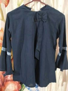 Elegant Navy Blue Top with Bow