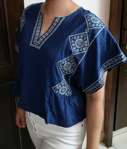 8seconds Women Blue Embroidered Casual Crop Top