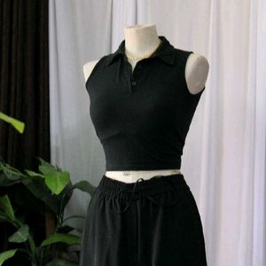 Sleeveless Black Polo Top