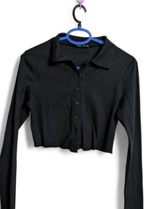 Black Long Sleeve women Crop Top