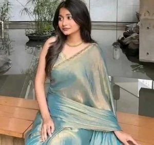Tissue Silk Saree With Beads And Srones Border