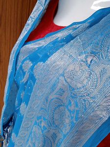 Elegant Blue Sari with Silver Accents