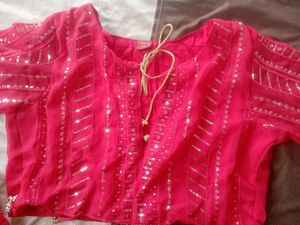 Red Anarkali with shrug