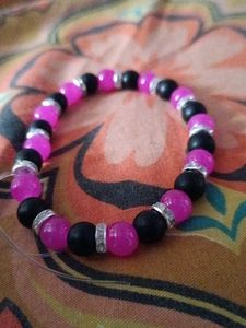 Pink and Black Beaded Bracelet