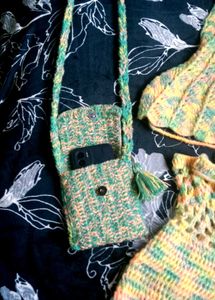 Crochet Co-Ord Set With Cellphone Sling Bag