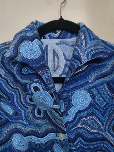 Blue Patterned Sleeveless Waist