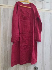 Red Embroidered Kurta