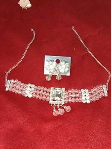 Silver Choker Necklace Set For Girls