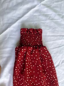 Maroon Red Polka Dot Top Sweetheart Neckline