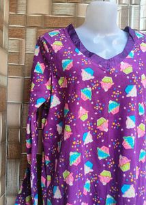 Purple Cupcake Print Long Sweater
