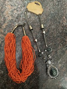 Orange And Grey Long Necklace