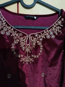 New Velvet Zardozi Work Kurti Pant Set