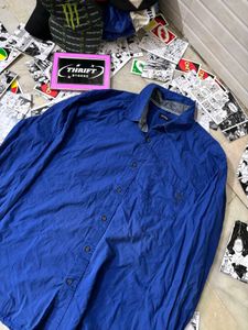 Vintage Blue Long Sleeve Button-Down Shirt
