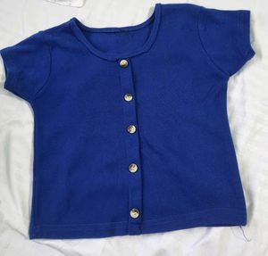 Cute Button-Down Blue Ribbed Top