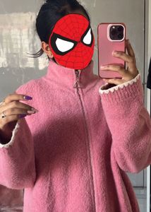 Pink Knit Zip-Up Jacket