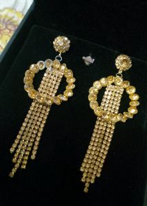Rhinestone Chain Golden Colour Earrings💛s