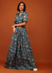 Kalki fashion Blue Floral Print Blouse skirt