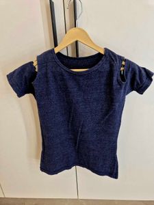 Cute Blue Cut-Out T-Shirt
