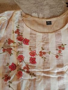 Floral Embroidered Striped Kurti