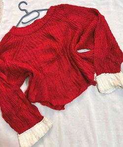 Red Knit Cropped Sweater