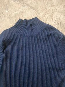 Navy Ribbed Mock Neck Top