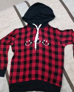 Red- Black Checks Hoodie Top