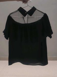 Sheer Black Top with Collar