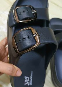Stylish Black Buckle Slides