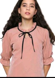 Elegant Pink Tie-Neck Top